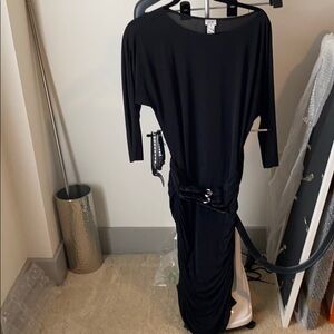 Slimming belted black dress cache size 12